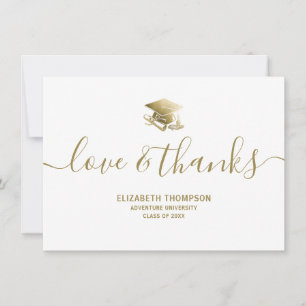 Graduation Gold Cap Love & Thanks Modern Script Thank You Card