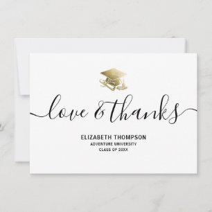 Graduation Gold Cap Love & Thanks Modern Script Thank You Card