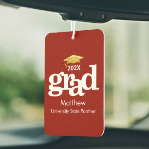 Graduation Gold Cap Modern Bold Typography on Red Car Air Freshener