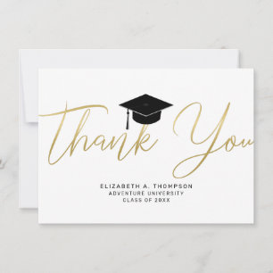 Graduation Gold Cap Thank You Modern Script Card