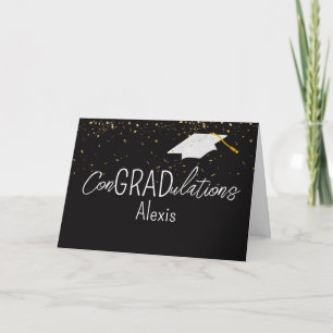 Graduation Gold Confetti and White Cap Card