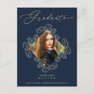 Graduation Gold Diamond Flourish Photo Invitation Postcard