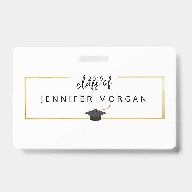 Graduation Gold Faux Foil Elegant  ID Badge (Front)