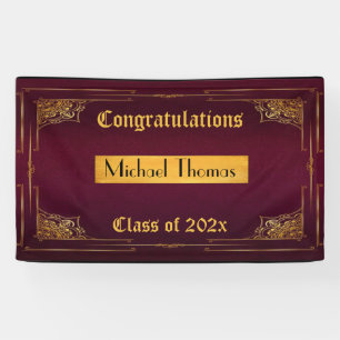 Graduation Gold Filigree Frame on Burgundy Banner