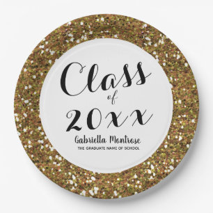 Graduation Gold Glitter Class of 2025 Paper Plates