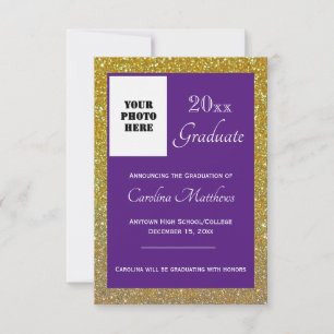 Graduation Gold Glitter Purple Announcement
