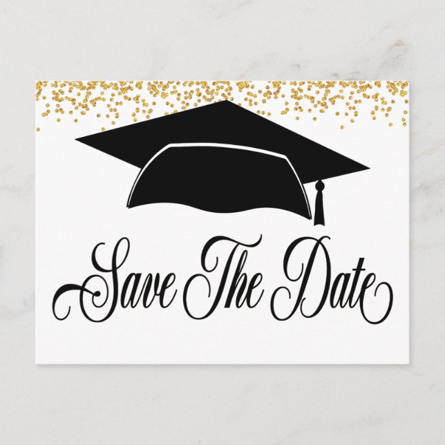 Graduation Gold Glitter Save The Date Announcement Postcard (Front)