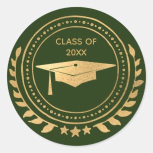 Graduation Gold Green Elegant Class of Classic  Round Sticker