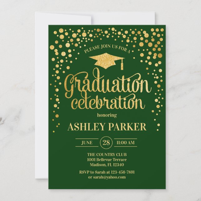 Graduation - Gold Green Invitation (Front)