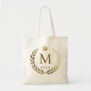 Graduation Gold Laurel Wreath Monogrammed Initial Tote Bag