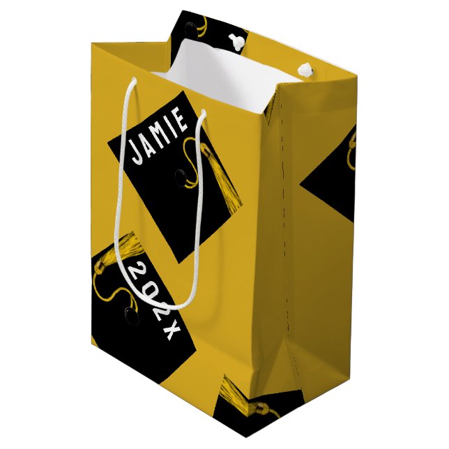 Graduation Gold Medium Gift Bag (Front Angled)