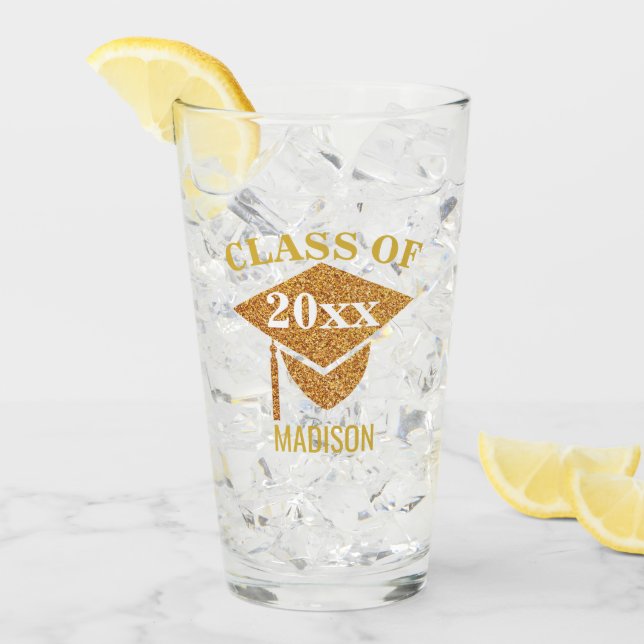 Graduation Gold Mortarboard Tassel Fun Reunion Glass (Front Ice)