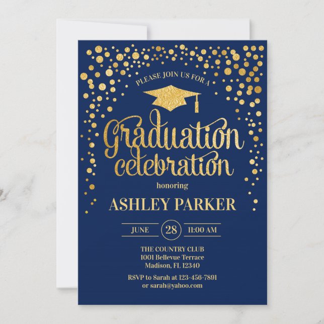 Graduation - Gold Navy Invitation (Front)