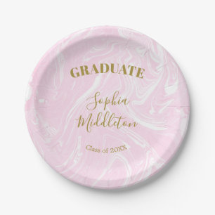 Graduation Gold Pink Modern Personal Paper Plate
