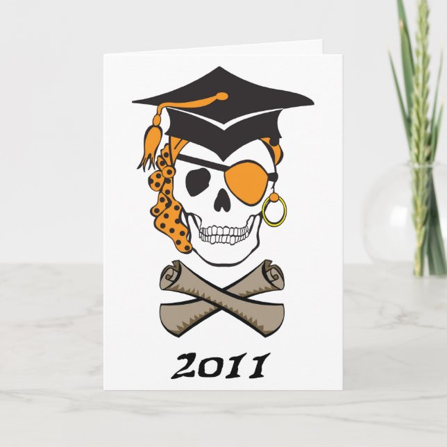 Graduation Gold Pirate Skull Card (Front)