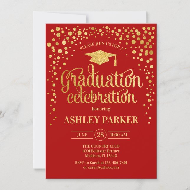 Graduation - Gold Red Invitation (Front)