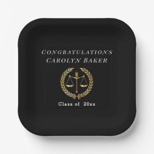 Graduation Gold Scales of Justice Laurel Wreath Paper Plate