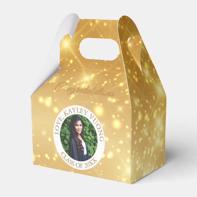 Graduation Gold Sparkle Custom Senior Photo Party Favour Box (Front Side)