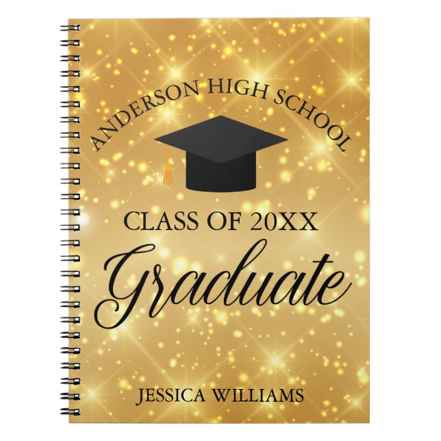 Graduation Gold Sparkle Elegant Personalised 2026 Notebook (Front)