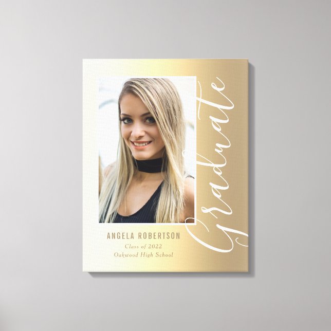 Graduation Gold Stylish Script Modern Photo Canvas Print (Front)