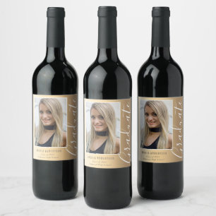 Graduation Gold Stylish Script Modern Photo Wine Label