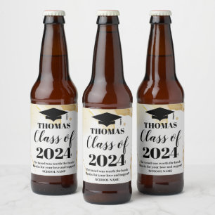 GRADUATION gold watercolor black text wine label