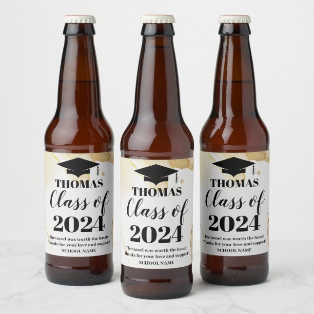 GRADUATION gold watercolor black text wine label (Bottles)