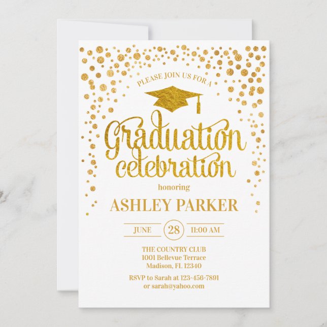 Graduation - Gold White Invitation (Front)