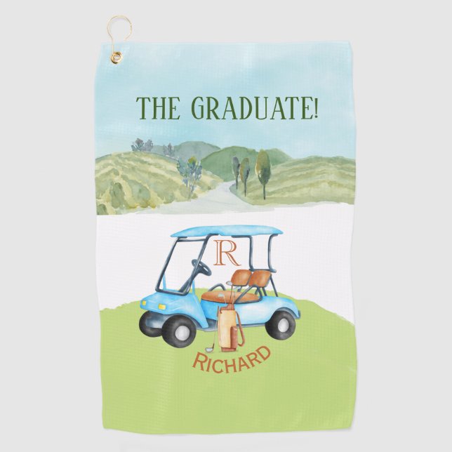 Graduation Golf Theme Custom Name Monogram Clubs  Towel (Front)