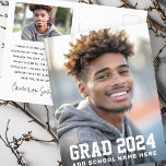 Graduation grad year photo graduate postcard<br><div class="desc">Graduation thank you postcard featuring your photo and the text "grad" and your year in a college sports font with your name or school below.</div>