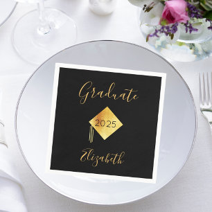 Graduation graduate 2022 party black gold cap napkin