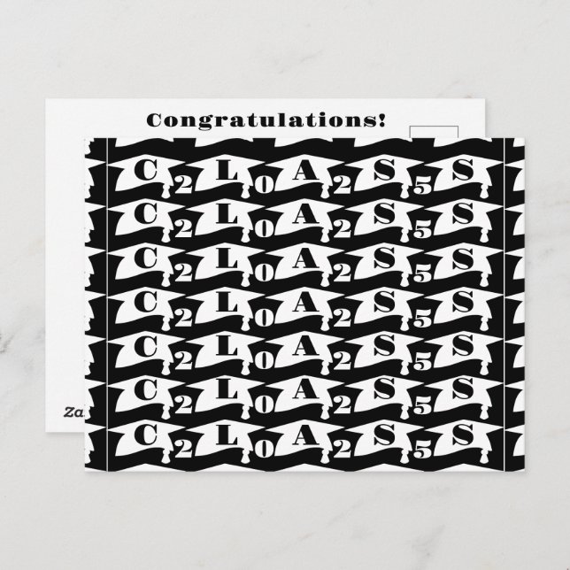 Graduation Graduate Class Of 2025 Black And White  Postcard (Front/Back)