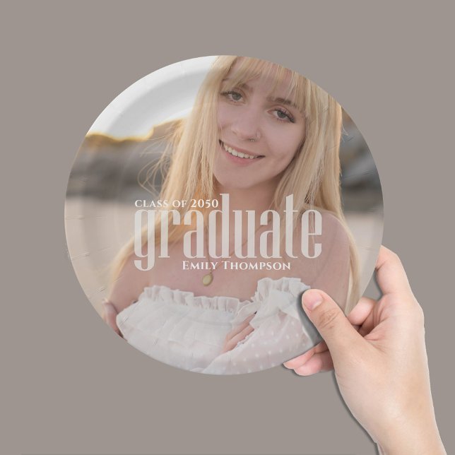 Graduation Graduate Elegant Modern Photo Party Paper Plate (Creator Uploaded)