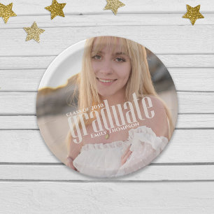 Graduation Graduate Elegant Modern Photo Party Paper Plate