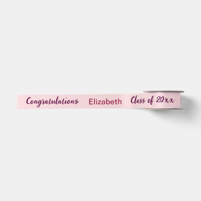 Graduation Graduate Name Pale & Dark Pink Script Satin Ribbon (Front)