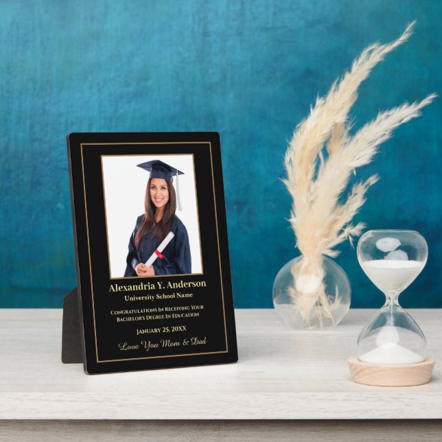 Graduation Graduate Photo Gold Black Personalize Plaque (Side)