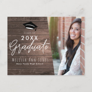 Graduation Graduate Rustic Wood School Photo Invitation Postcard