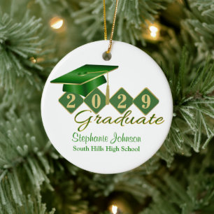 Graduation Green and Gold Classic Ceramic Tree Decoration