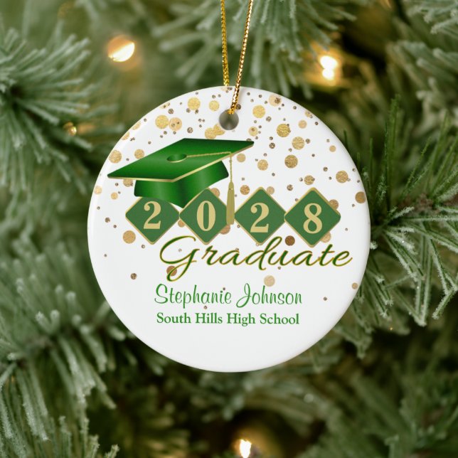 Graduation Green and Gold Confetti Ceramic Tree Decoration (Tree)
