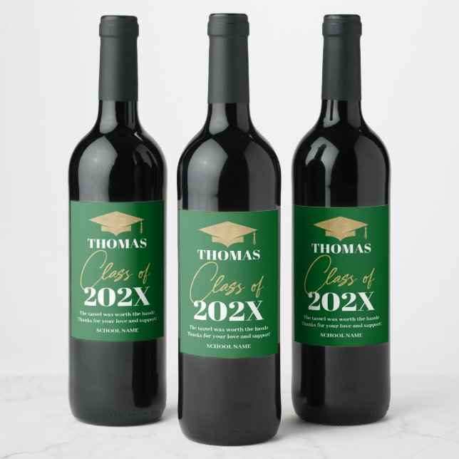 Graduation green and gold wine label (Bottles)