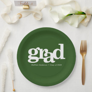 Graduation green bold modern simple typography paper plate