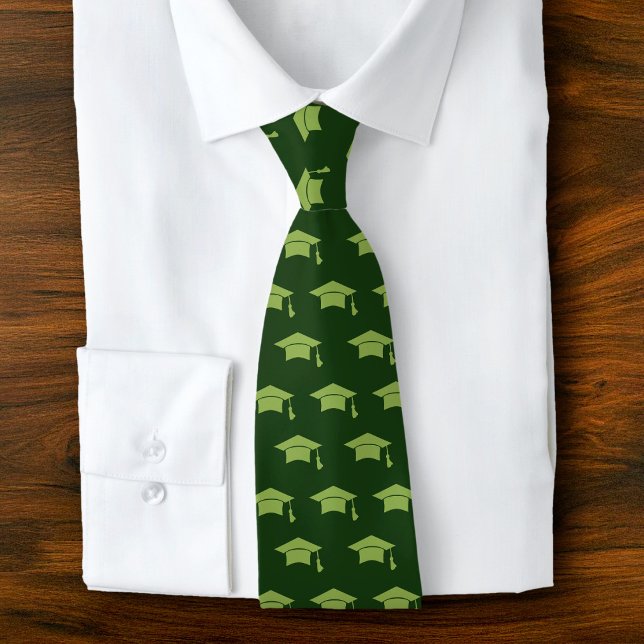 Graduation Green Cap Icon Pattern Simple Classy Tie (Creator Uploaded)