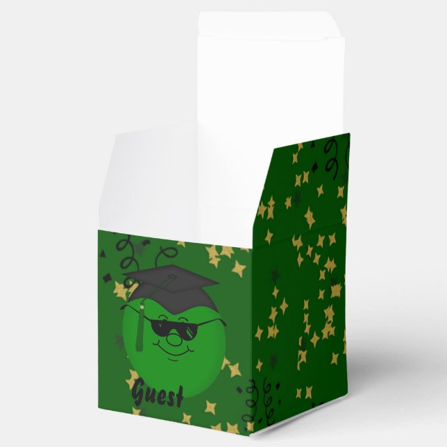 Graduation Green Confetti-Sq Favour Box (Opened)