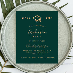 Graduation green gold budget invitation flyer