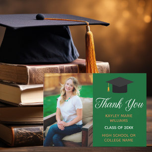 Graduation Green Gold Photo Custom 2025 Graduate Thank You Card
