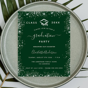Graduation green silver budget invitation flyer