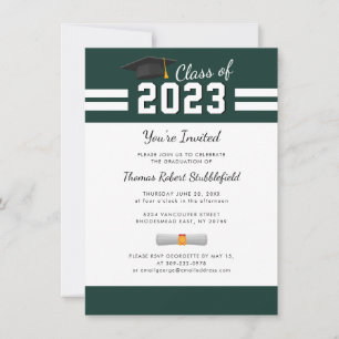  Graduation Green White College Grad 2023 Party Invitation
