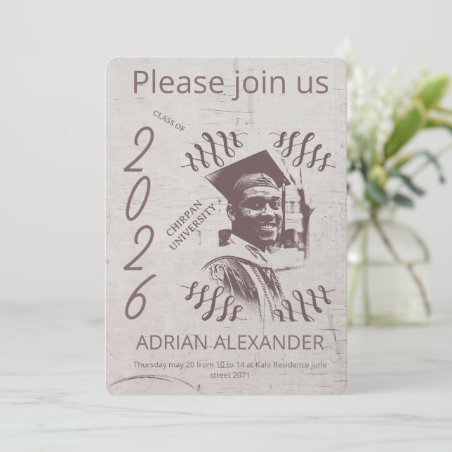 Graduation greyed backdrop custom photo invitation (Standing Front)