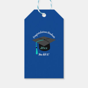 Graduation Hat And Year Personalised Blue Gift Tag