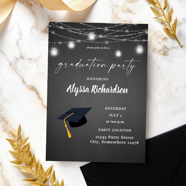 Graduation Hat Chalkboard Graduation Party Invitation (Creator Uploaded)